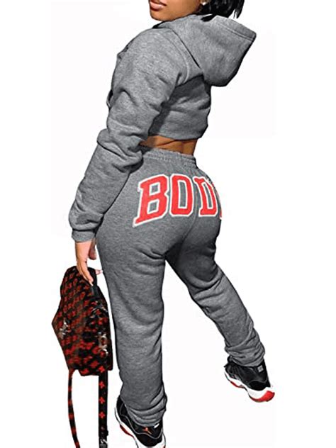 Akmipoem Women 2 Piece Outfits Tracksuit Crop Hoodie Jogger Sweatsuit ...