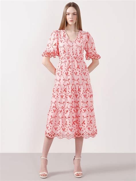VERO MODA Pink Schiffli Embroidered Dress