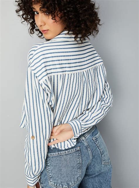 Buy Women Striped Cropped Shirt Online at just Rs. 899.0 ...