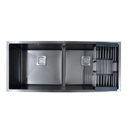 Crocodile 45x20x10 inch Stainless Steel Satin Finish Black Double Bowl ...