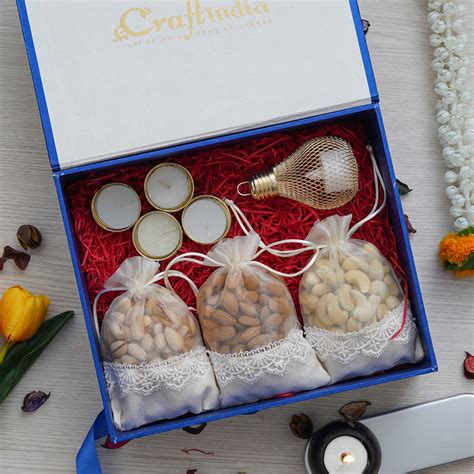 eCraftIndia The Celebration Gift Box - 3 Potlis of Pistachios, Cashews
