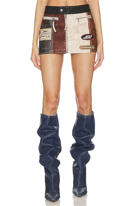 Jaded London Daytona Faux Leather Mini Skirt in Brown & Blue | REVOLVE