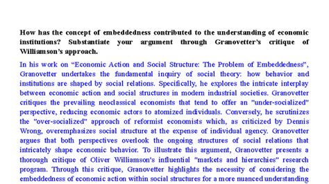 The Problem of Embeddedness: Granovetter's Critique of Economic ...