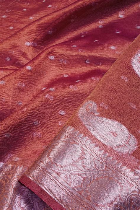 Copper Brown Banarasi crushed Tissue Organza Saree 10068213 – Avishya.com