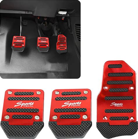 jeseny 3 PCS Car Non-Slip Aluminum Alloy Pedal Pads, Manual/Automatic Gearbox Gas Pedal Brake ...