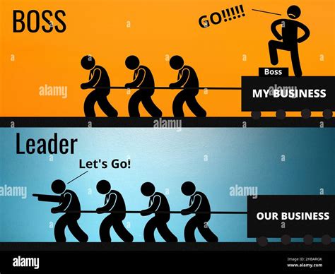 Differences between a leader and a boss. Leadership concept Stock Photo - Alamy