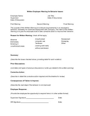Fillable Online Employee Write Up Form Behavior Issues Template Fax ...