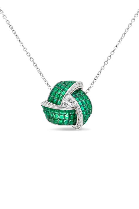 Emerald Green Enchanted Triad Blossom Pendant with Silver Chain