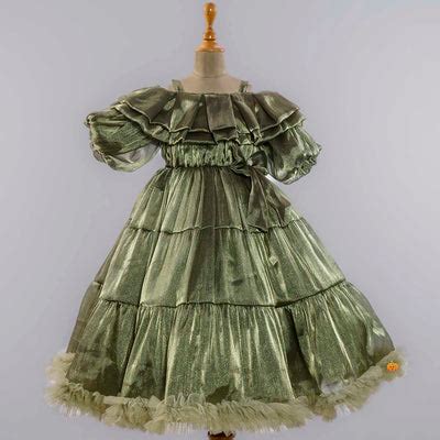 Buy Green & Rama Off Shoulder Frill Gown for Girls – Mumkins