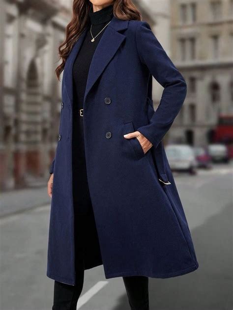 Menista Women Handmade Stylish Navy Wool Womens Long Trench Coat for ...