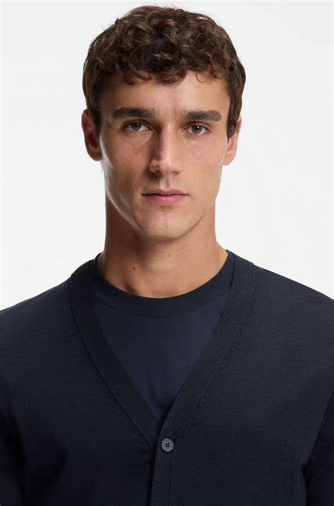 BOSS - V-neck cardigan in virgin wool - Dark Blue