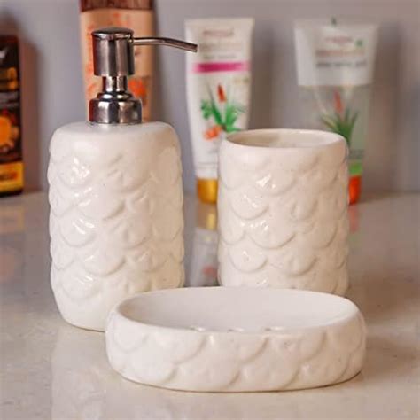 U & U Unique Utilities Ceramic Bathroom Set of 3 Accessories for Home ...