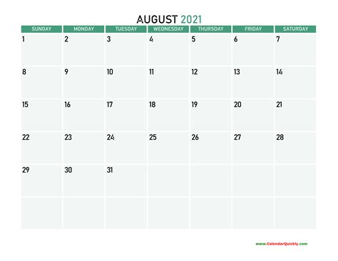 August 2021 Printable Calendar | Calendar Quickly