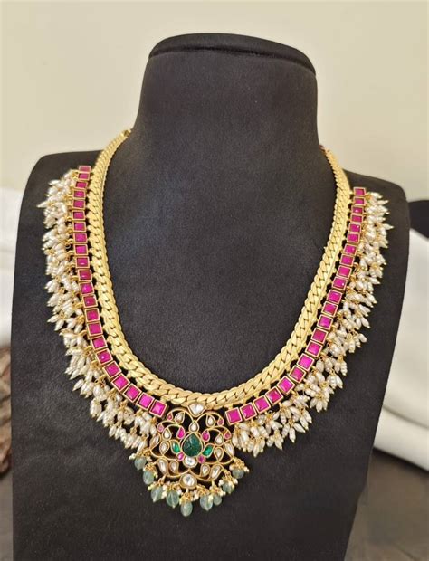 Ruby Rice Pearl Flower Jadau Haram - KH0051 – Spurthi Jewels