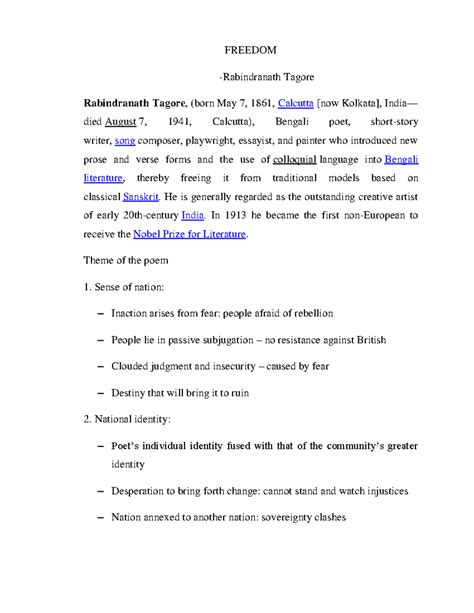 2nd sem B.com and BBA English notes - FREEDOM -Rabindranath Tagore ...