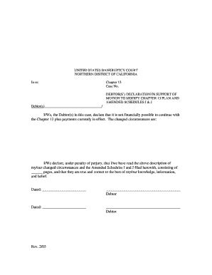 Fillable Online canb uscourts DEBTOR(S ) DECLARATION IN SUPPORT OF ...