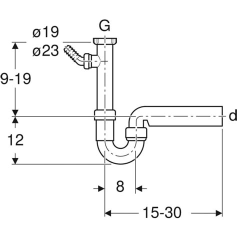 Geberit P-trap for kitchen sink, with angled hose connector, horizontal ...