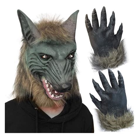 Buy Holloween Wolf Head Mask and Claws -Horror Mask Party Cosplay ...