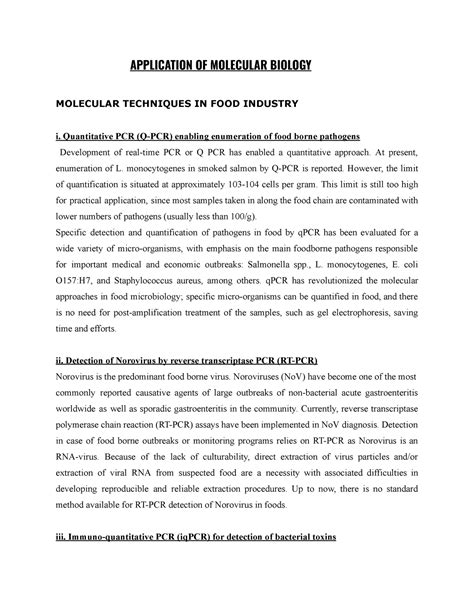 Application of Molecular biology - APPLICATION OF MOLECULAR BIOLOGY ...