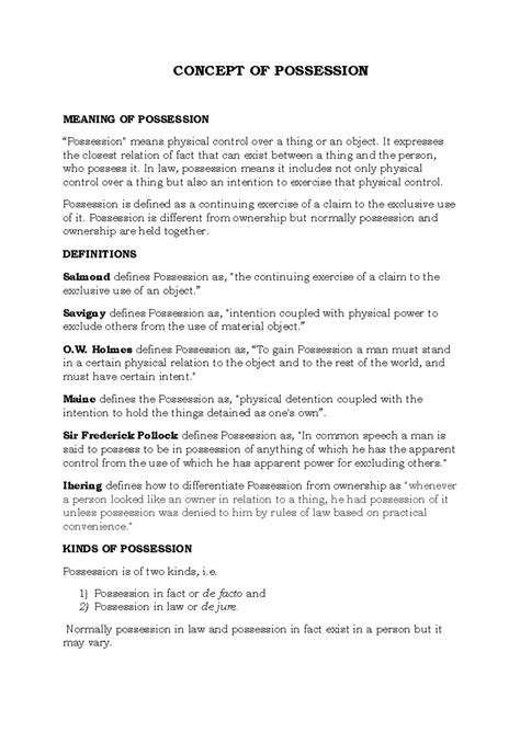 Understanding the Concept of Possession in Jurisprudence - LAW101 - Studocu