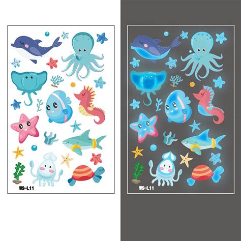Buy 10 Sheets Noctilucent Blue Light Temporary Tattoo Stickers for Kids ...