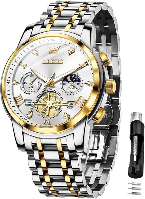 OLEVS Mens Watches Chain Chronograph Business Dress Quartz Stainless ...