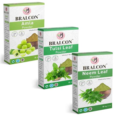 BRALCON Organic Amla, Tulsi Leaf, Neem Leaves Powder Combo-300g(100g x ...