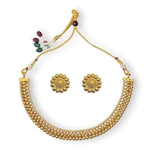 Buy ACCESSHER Traditional Gold Plated Choker Necklace Set with Floral ...