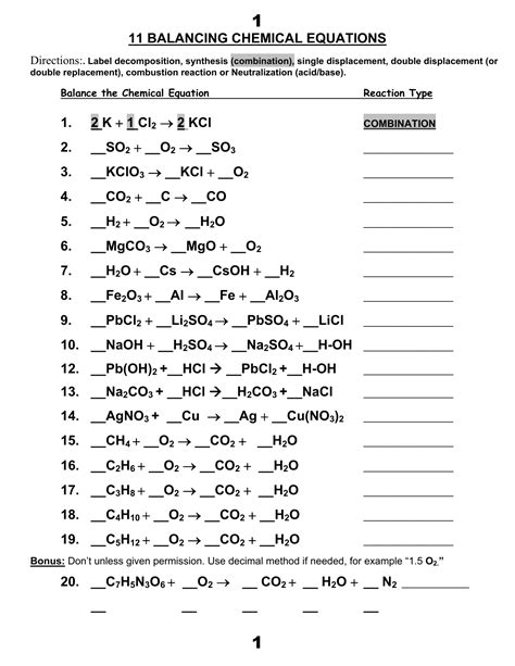 Balancing Chemical Equation Worksheet - Proworksheet