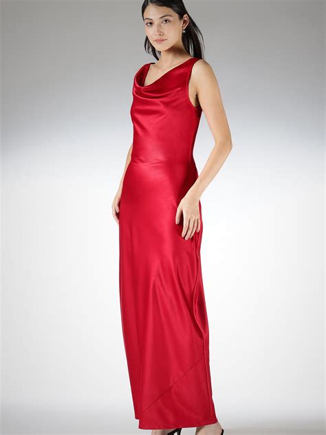 Buy Red Satin Cowl Neck Maxi Dress Online | FableStreet