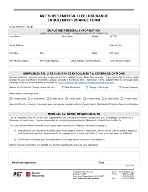 Fillable Online hrweb mit Mit supplemental life insurance enrollment ...