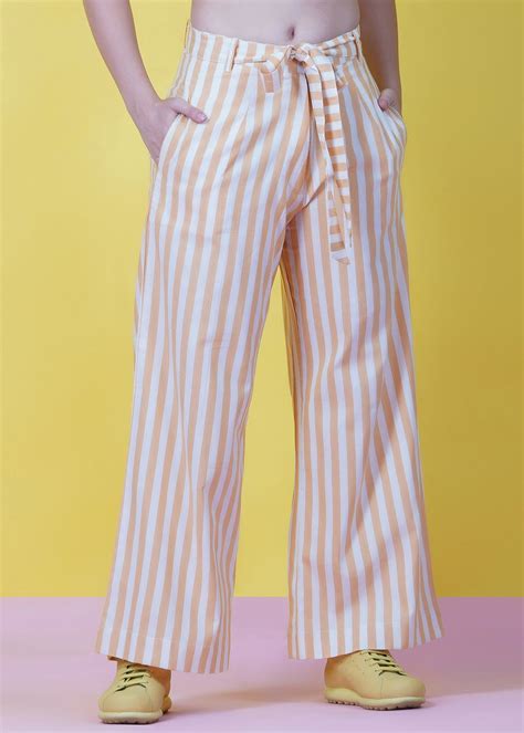 Get Yellow Stripe Cotton Pants With A Tie Up at ₹ 1650 | LBB Shop