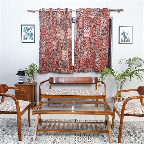 Kalamkari Block Printing Patchwork Cotton Window Curtain (5 x 3 Feet ...