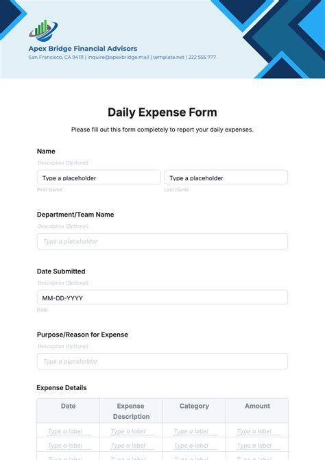 Free Operational Expense Form Template to Edit Online