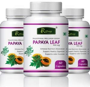 Riffway Papaya Leaf Organic Capsules For Immunity & Improves Blood ...