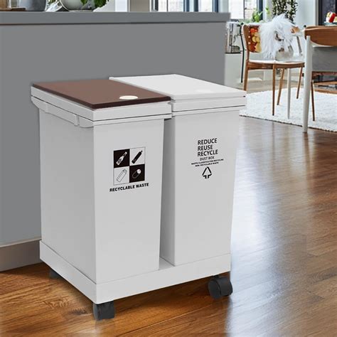 20L x 2 Compartment Trash Can with Wheels, Dual Garbage and Recycling ...