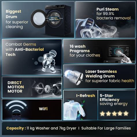 Haier 11 kg Washer Dryer (11 Kg Washer / 7Kg Dryer ) Powered by AI-DBT ...