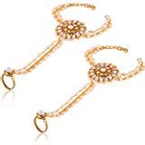 Buy Sanjog Embellished Golden Kundan Moti Ring Bracelet/Bangle For ...