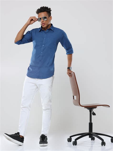 Royal Blue Plain premium Cotton linen shirt with pocket for men ...