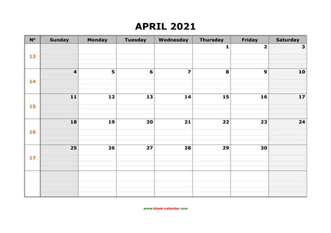 Large April Calendar