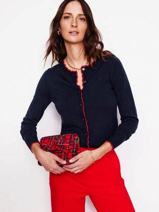 Boden Merino Scallop Detail Cardigan, Navy