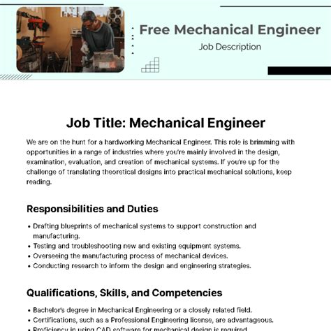 Free Mechanical Engineer Job Description Template to Edit Online