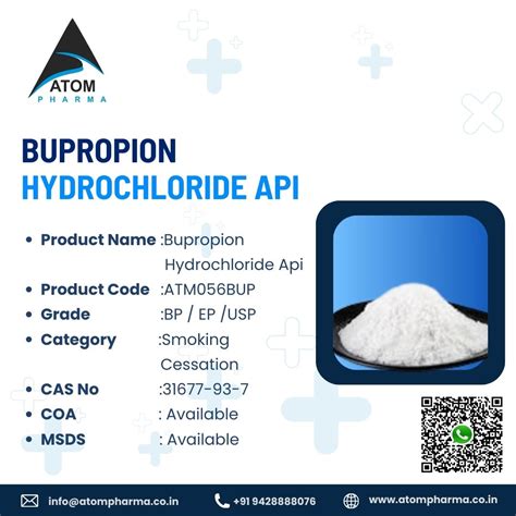 Bupropion Hydrochloride API Manufacturer & supplier | Atom Pharma ...