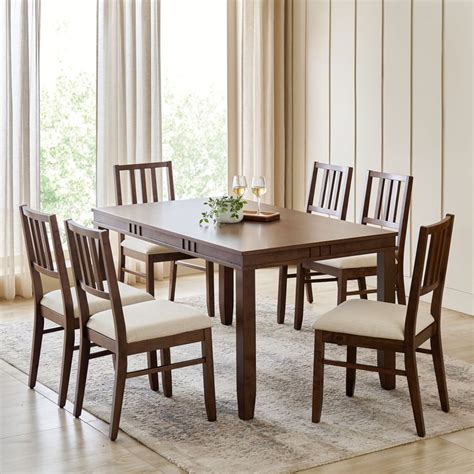 Buy Trio Solid Wood 6-Seater Dining Set with Chairs - Walnut from Home ...