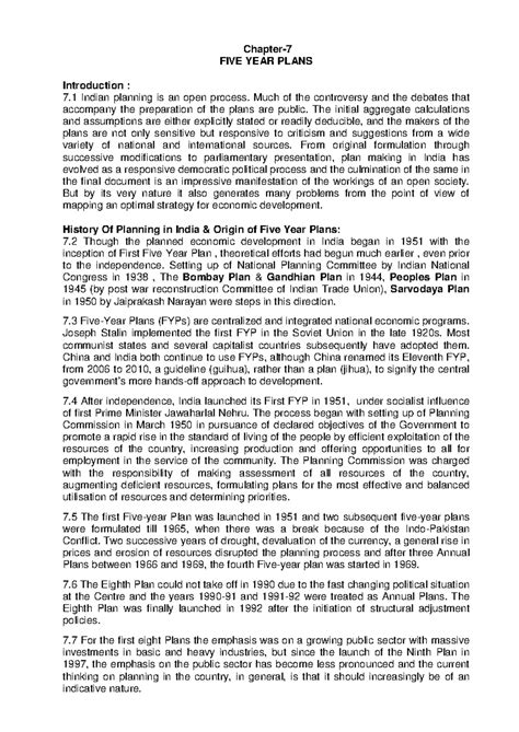 FYPs dpsm - Chapter- FIVE YEAR PLANS Introduction : 7 Indian planning ...