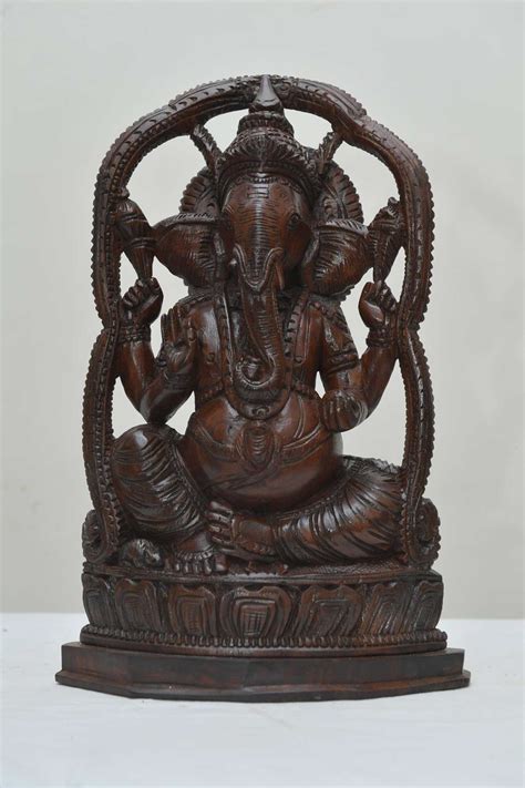 12" Ganesh Prabha Ganesha Idol Statue- Wooden Hand Carved Elephant ...