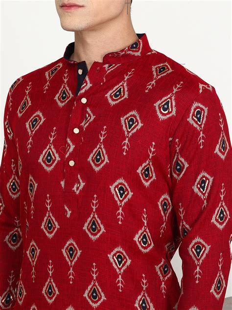Red Printed Cotton Blend Kurta for Men – The Kurta Company