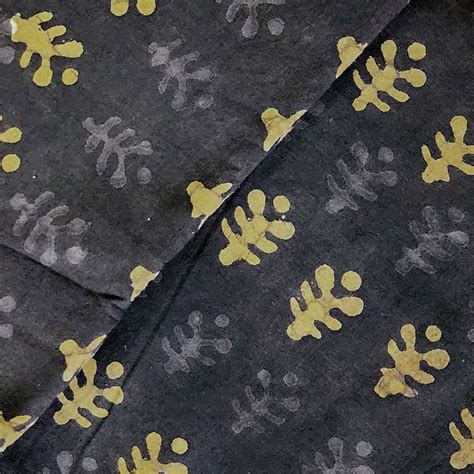 Pure Cotton Dabu Dark Brown With Mustard Flower Motif Hand Block Print ...