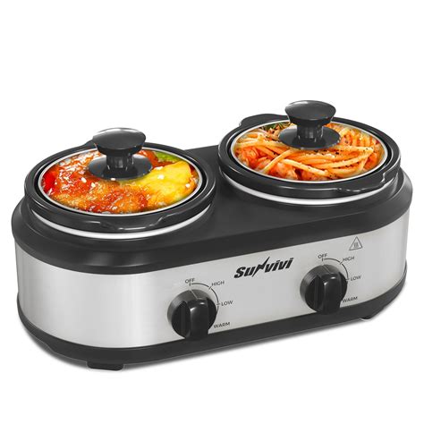 Sunvivi Dual Slow Cooker, Buffet Server and Warmer with 2 Removable Ce ...