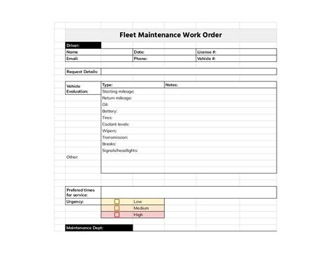 Fleet Maintenance Work Order Template [PDF, Excel, Word]